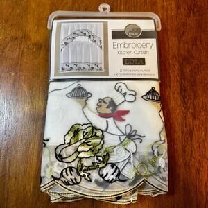 Embroidered Kitchen Curtain Set LOLA Chef 3 Pc Tiers + Valance 30x36 And 30”x60”